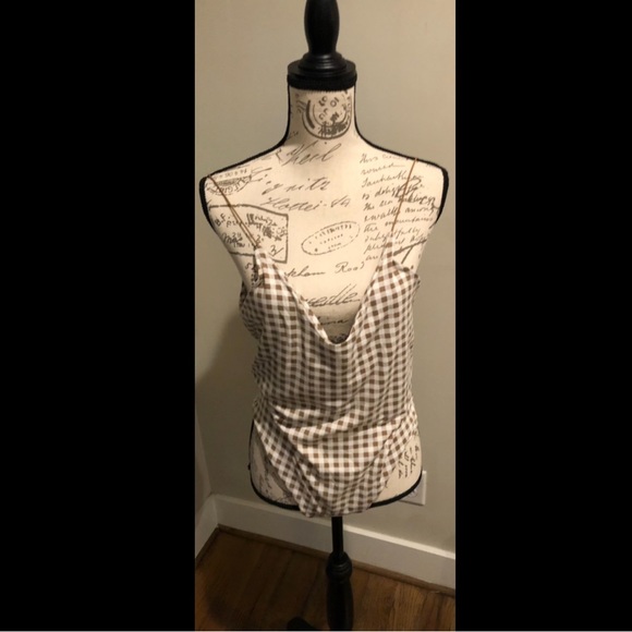 “Gaze” women’s brown & white checker camisole/tank top/spaghetti strap bodysuit - Picture 7 of 8